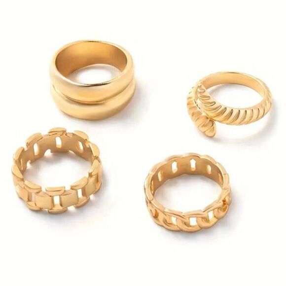 4pc Set Chunky Rings Gold - Picture 2 of 7